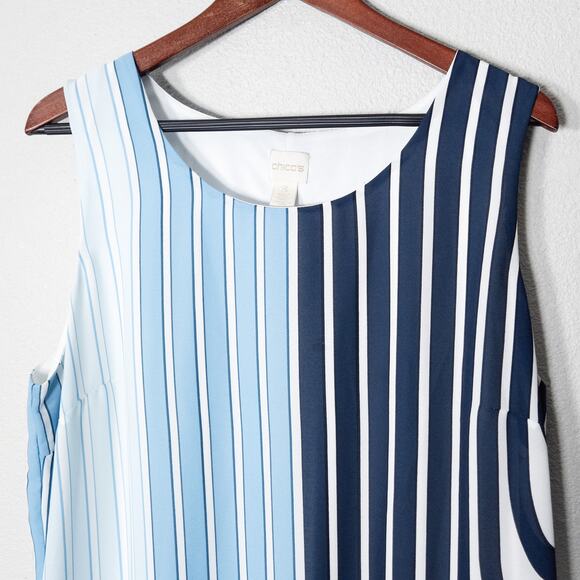 Chico’s Women’s Dress Blue Striped Travelcore Coastal Resortwear Size 3 (XL/16) - Picture 3 of 6